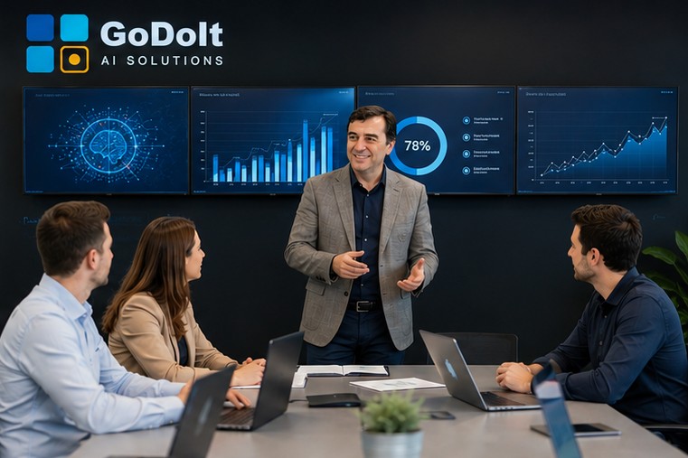 AI-Godoit consultant presenting AI performance results to a client team